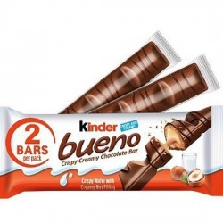   Kinder Bueno X2 Bars Chocolate Covered Wafer With Smooth Milky  43g