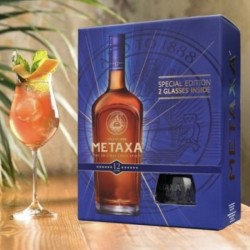 METAXA 12 STARS THE ORIGINAL GREEK SPIRIT SPECIAL EDITION&(2)GLASSES  70CL 
