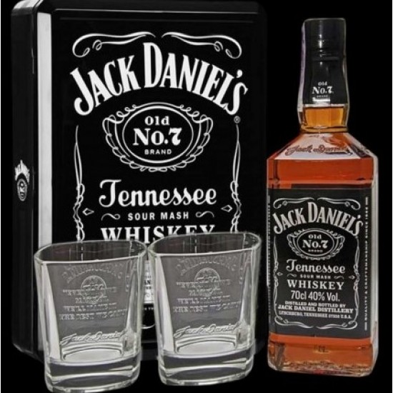 JACK DANIELS TIN BOX 2 GLASSES 70CL