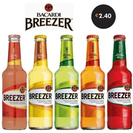 COLD Bacardi Breezer Flavoured Alcoholic Drink Mixed Watermelon Bottle Box 6+1 Free 275ml